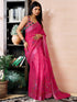 Vasthrlay Womens Printed Dark Pink Saree With Unstitched Blouse Piece