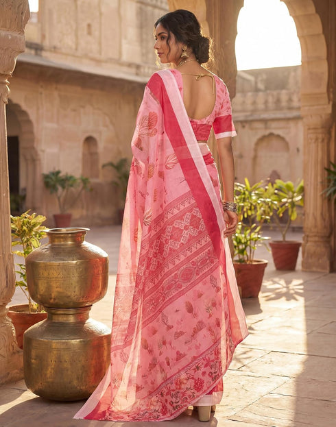 Vasthrlay Chanderi Printed Unstitched Beige Saree