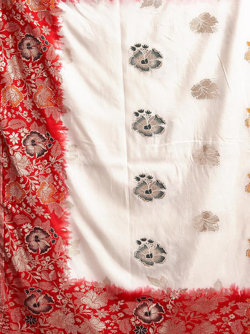 Vasthrlay Pedding Jacquard Unstitched White Saree