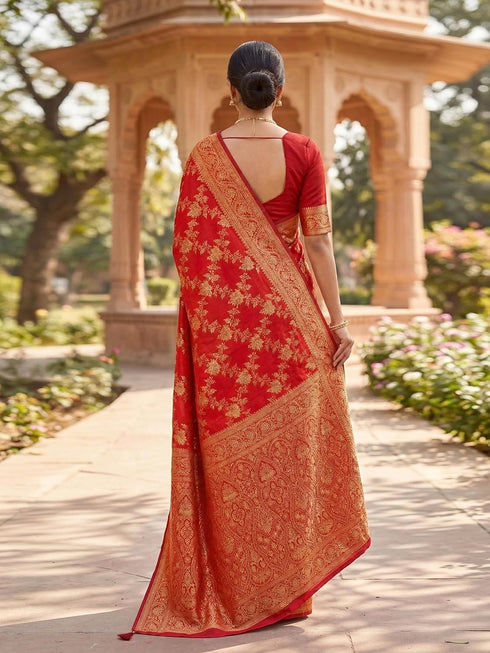 Vasthrlay Jacquard Traditional Unstitch Red Ethnic Wear