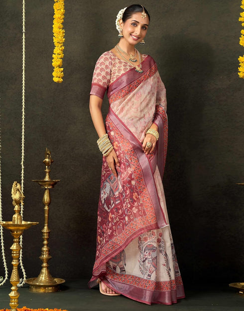 Vasthrlay Special Printed Unstitched Beige Saree