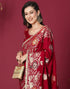 Vasthrlay Kanjivaram Banarasi Unstitched Red Saree