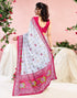 Vasthrlay Womens Printed White And Pink Saree With Unstitched Blouse Piece