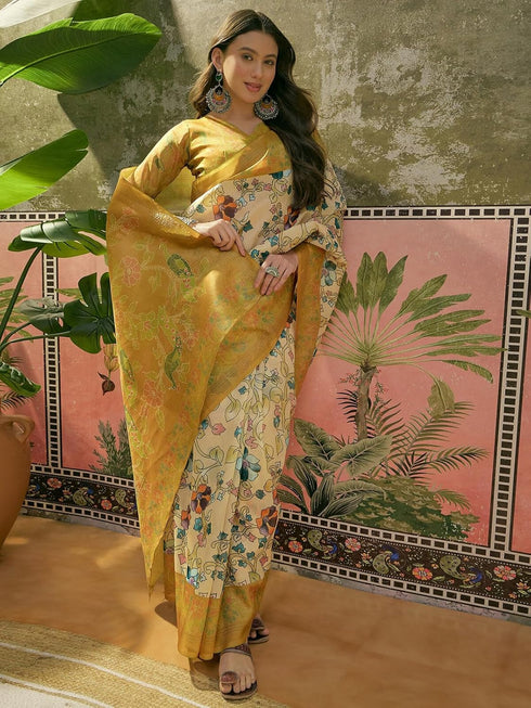 Vasthrlay Shimmer Printed Navy Navy Blue Saree