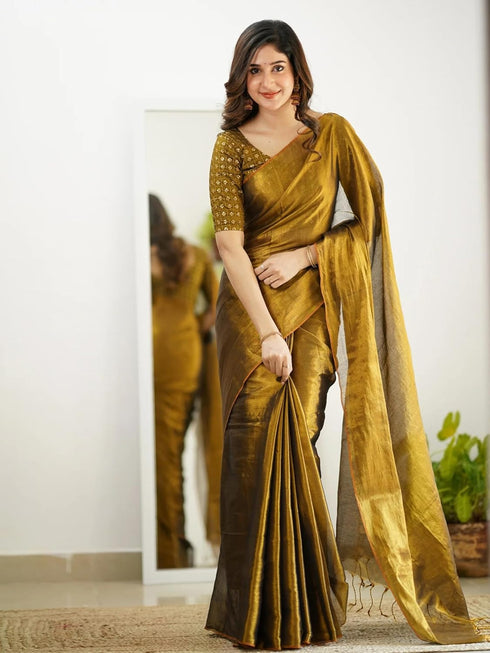 Vasthrlay Handloom Embroidery Unstitched Gold Ethnic Wear