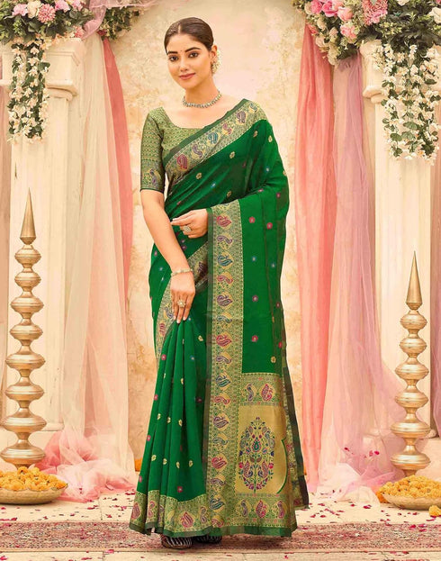 Vasthrlay Weaving Paithani Unstitched Pink Saree