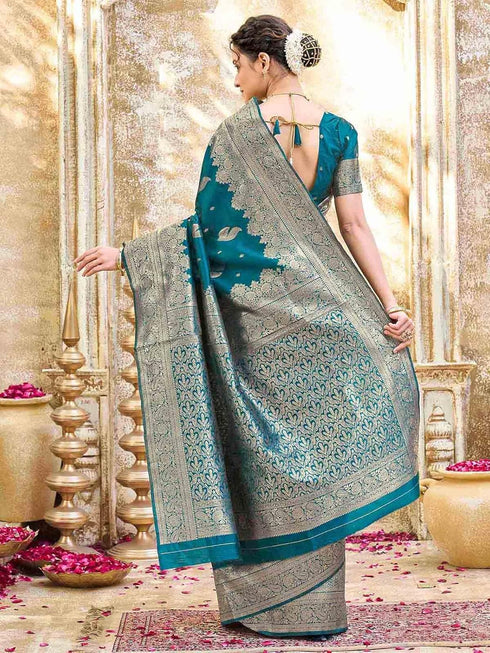 Vasthrlay Banarasi Weaving Mint Saree