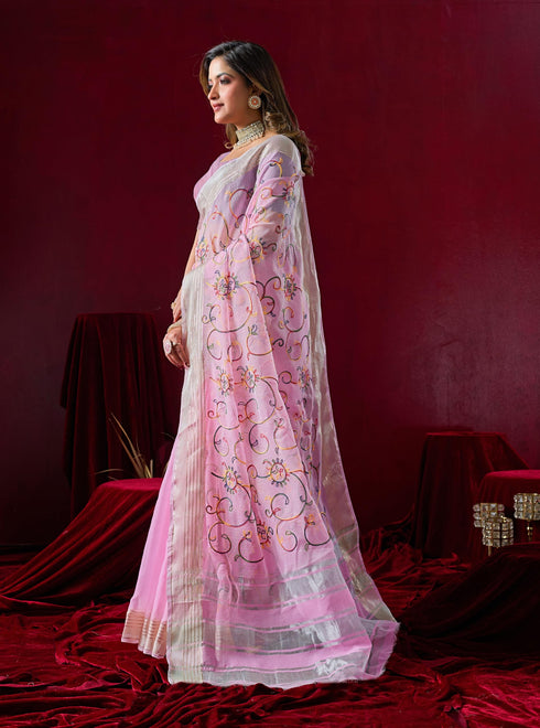Vasthrlay Pink Embroidery Saree