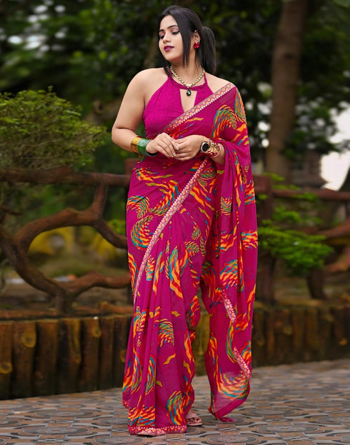 Vasthrlay Georgette Printed Unstitched Yellow Saree