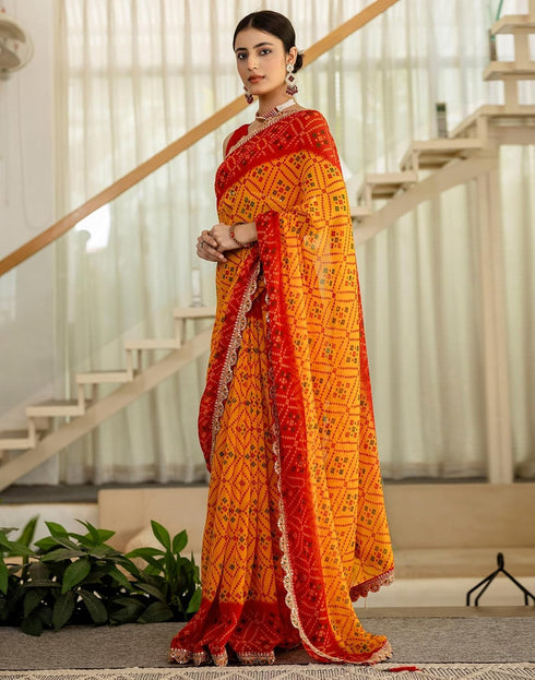Vasthrlay Georgette Embroidery Unstitched Yellow Saree