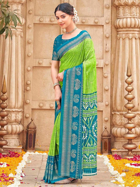 Vasthrlay Georgette Printed Unstitched Rani Pink Saree