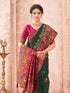 Vasthrlay Womens Weaving Dark Green Saree With Red Unstitched Blouse Piece