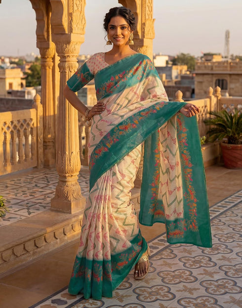 Vasthrlay Banglori Printed Unstitched Peach Saree
