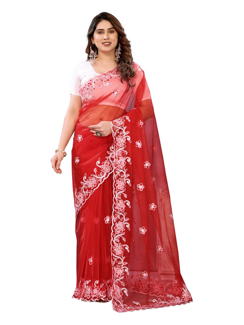Vasthrlay Blue Embroidery Unstitched Saree