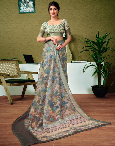 Vasthrlay Womens Cotton Printed Brown Saree