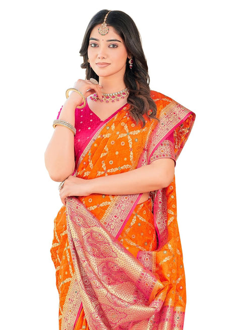 Vasthrlay Kanjivaram Satin Orange Ethnic Wear