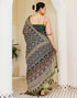 Vasthrlay Georgette Bandhani Olive Saree With Black Unstitched Blouse Piece