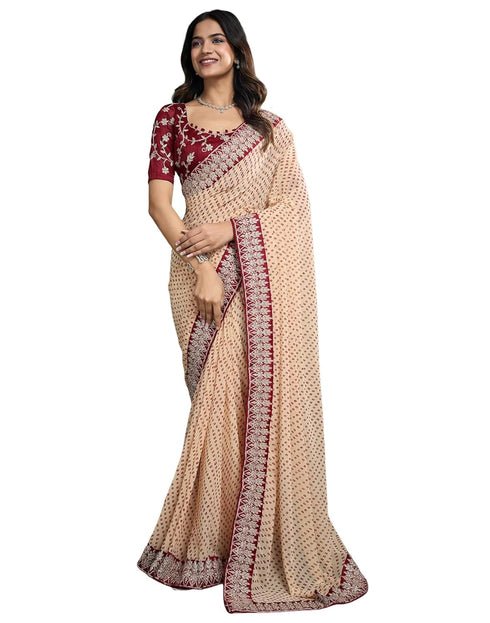 Vasthrlay Georgette Bandhani Unstitched Dark Green Saree