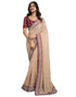 Vasthrlay Georgette Bandhani Dark Cream And Maroon Saree With Unstitched Blouse Piece