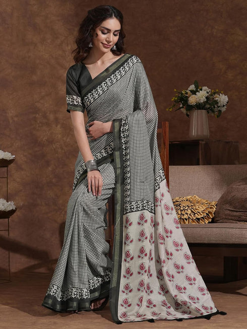 Vasthrlay Weaving Printed Unstitched Dusty Pink Saree