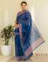Vasthrlay Chanderi Printed Unstitched Blue Saree