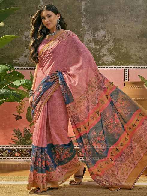 Vasthrlay Weaving Printed Beige Saree