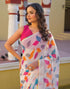 Vasthrlay Chiffon Blouse White Saree With Pink Unstitched Blouse Piece