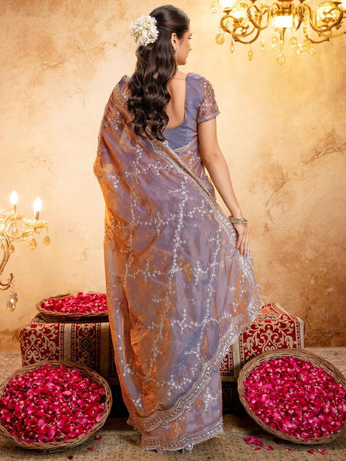 Vasthrlay Scalloped Embroidery Unstitched Light Green Saree