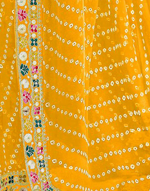 Vasthrlay Georgette Bandhani Unstitched Yellow Saree