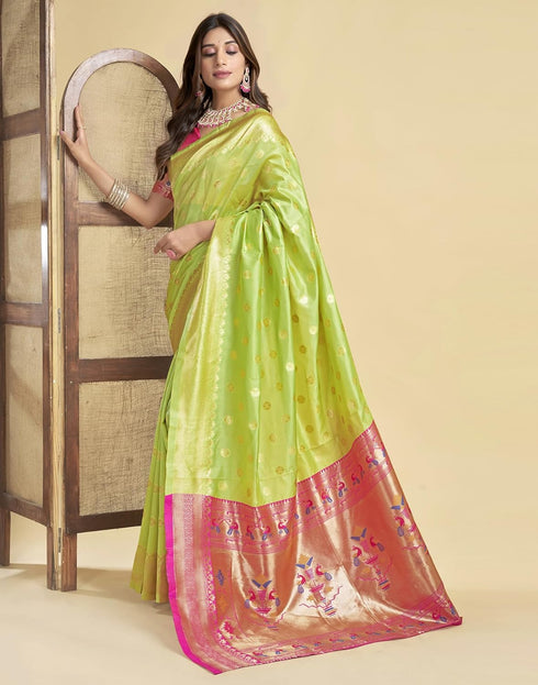 Vasthrlay Womens Jacquard Unstitched Lime Green Saree
