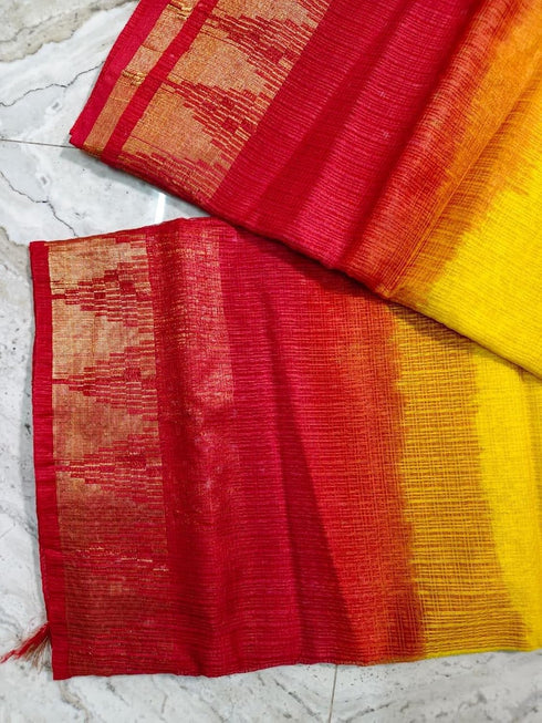 Vasthrlay Nr Handloom Bhagalpuri Running Green Orange