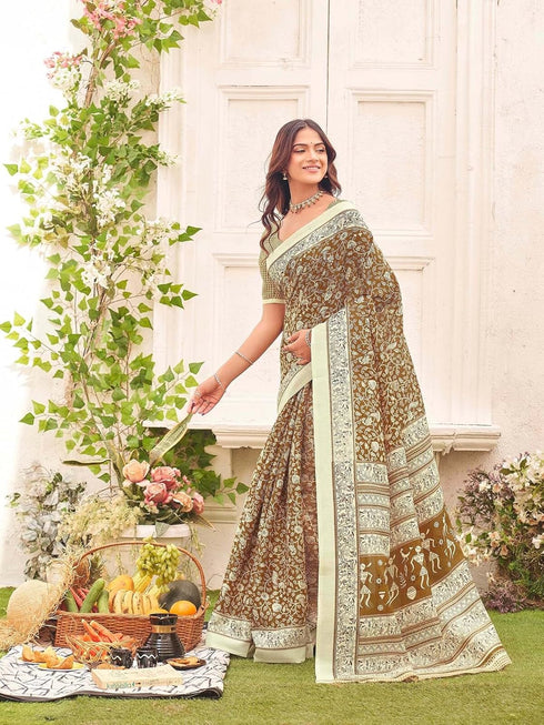 Vasthrlay Womens Printed Unstitched Dusty Pink Saree