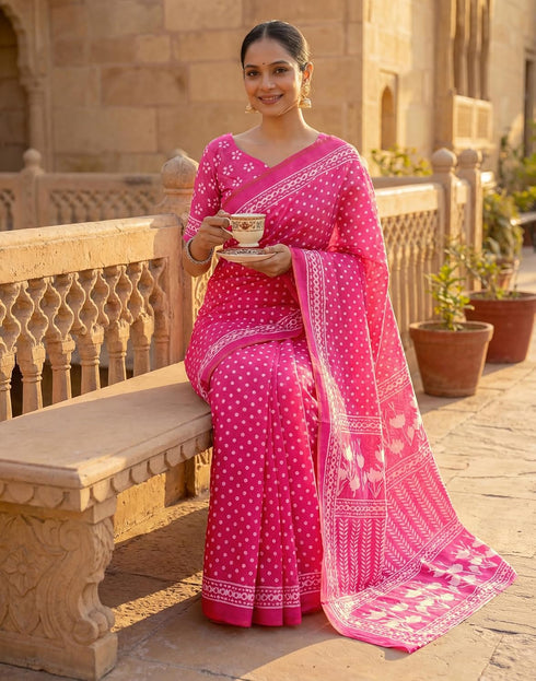 Vasthrlay Womens Printed Unstitched Navy Blue Saree