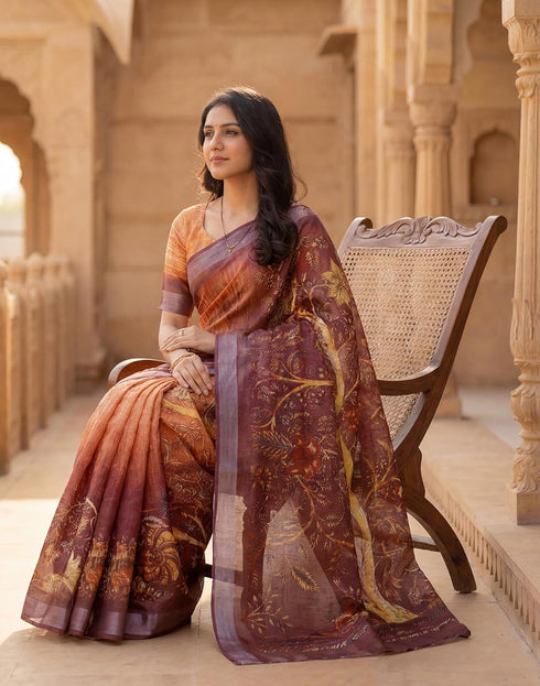 Vasthrlay Womens Printed Unstitched Dusty Pink Saree