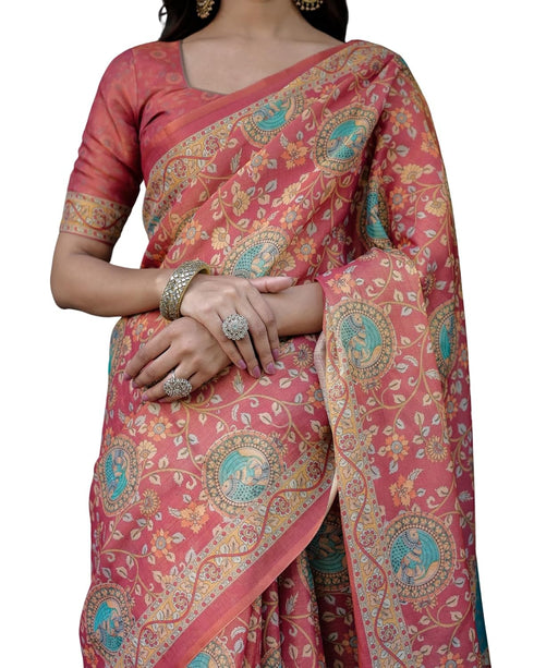 Vasthrlay Handloom Turquoise Paisley Saree