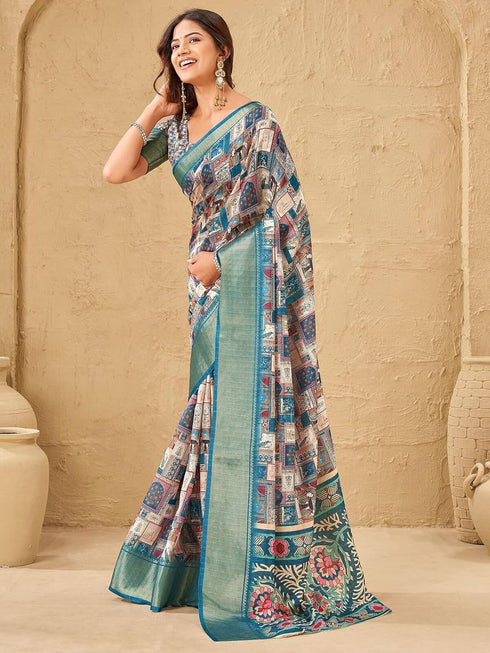 Vasthrlay Printed Jacquard Unstitched Dusty Pink Saree