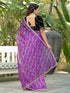 Vasthrlay Embroidery Scalloped Lavender Saree With Black Unstitched Blouse Piece