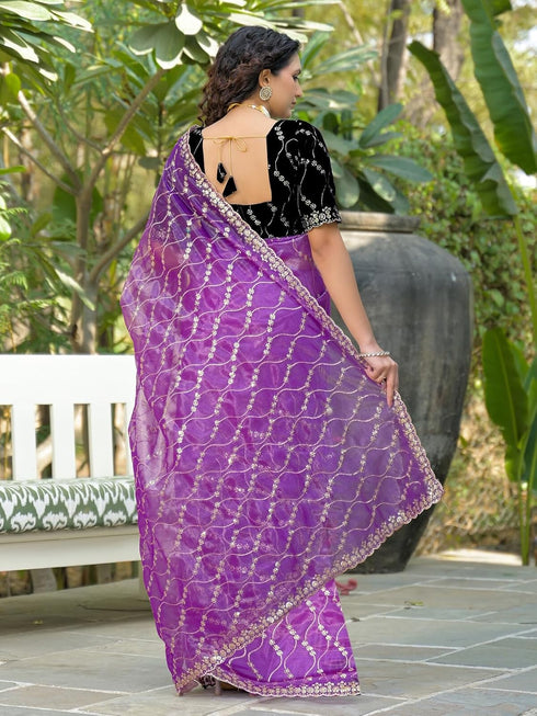 Vasthrlay Sequins Embroidery Turquoise Saree