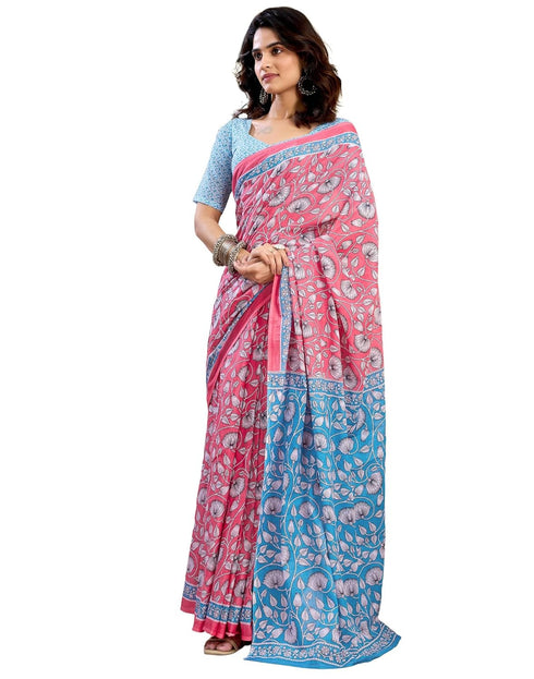 Vasthrlay Womens Printed Unstitched White Saree