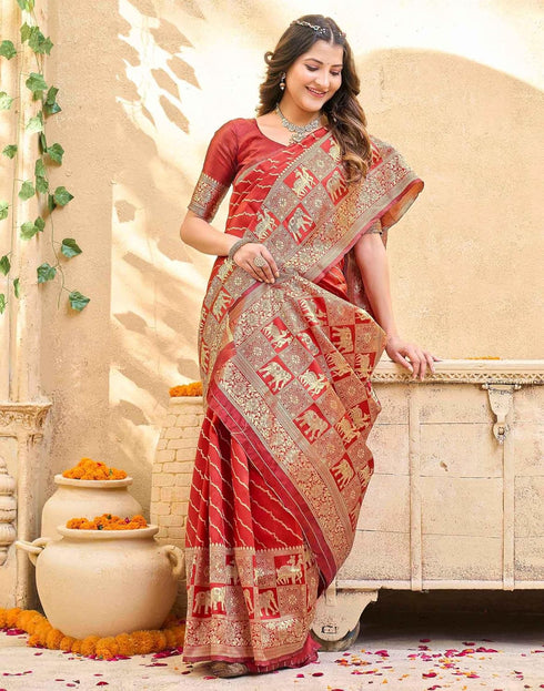 Vasthrlay Womens Weaving Unstitched Red Saree