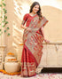Vasthrlay Womens Weaving Red | Golden Saree With Unstitched Blouse Piece