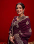 Vasthrlay Embroidery Scalloped Unstitched Maroon Saree