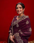Vasthrlay Embroidery Scalloped Wine Saree With Unstitched Blouse Piece