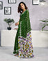 Vasthrlay Womens Printed Green Saree With Black Unstitched Blouse Piece