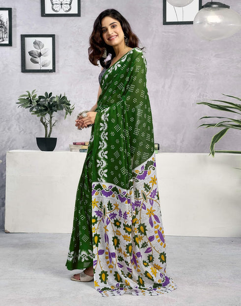 Vasthrlay Womens Printed Unstitched Green Saree