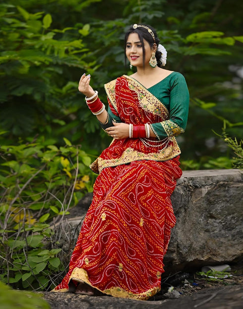 Vasthrlay Georgette Printed Unstitched Red Saree