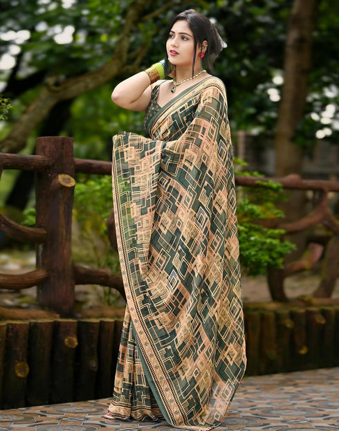 Vasthrlay Georgette Printed Unstitched Yellow Saree