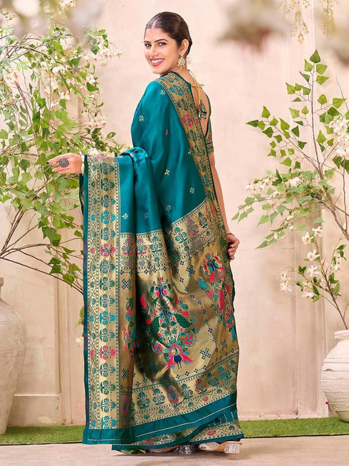 Vasthrlay Paithani Weaving Green Saree