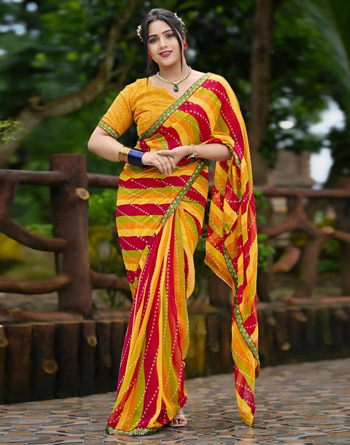 Vasthrlay Georgette Printed Unstitched Yellow Saree