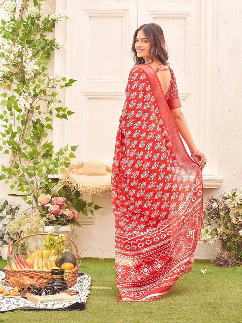 Vasthrlay Womens Printed Unstitched Light Green Saree